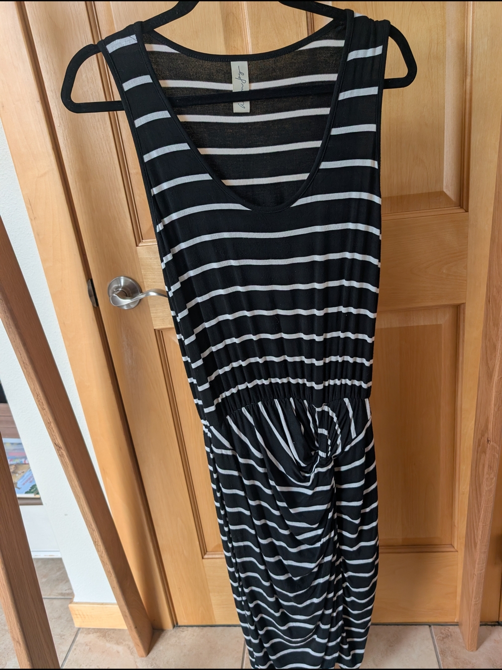 Allison Joy Black & White Striped Knot-Waist Maxi Dress
